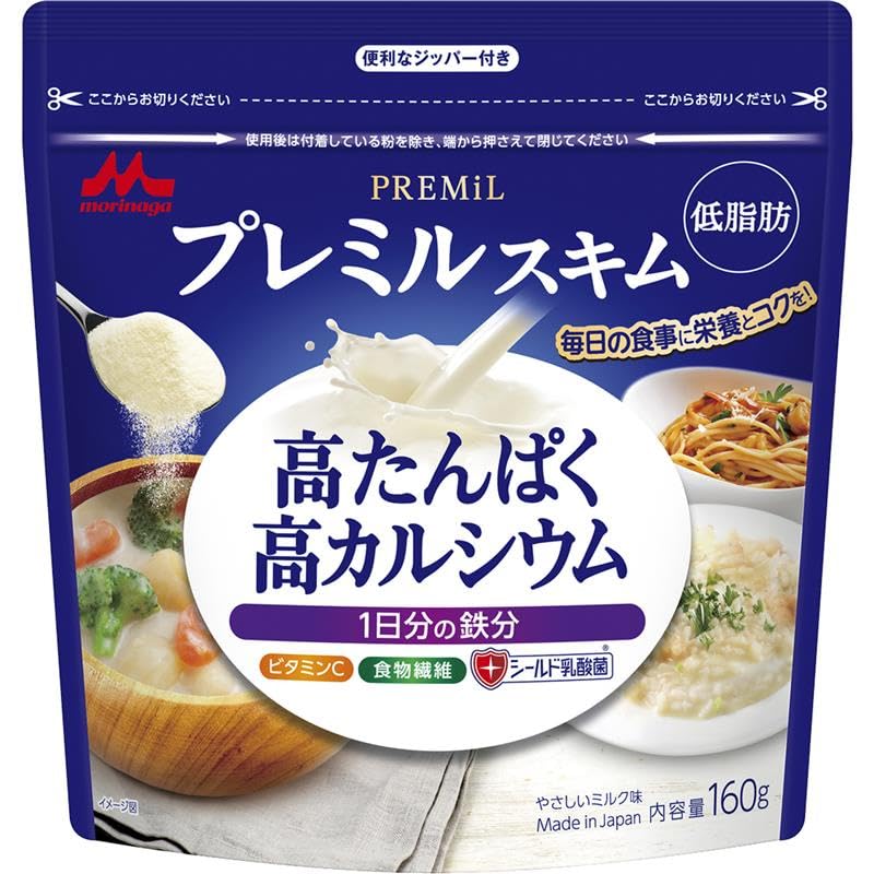 商品情報商品の説明商品紹介 PREMiLは健康をサポートするスキム。不足しがちな栄養素を補い、毎日のカラダ作りをサポートします。1食分（20gあたり）でたんぱく質5.3g、牛乳の2倍のカルシウム（※1）、1日分の鉄分6.8mgが摂取できます。※1：牛乳1杯200ml（森永牛乳）と、本製品粉末20g（1食分）を水180mlに溶かしたものとの比較　※2：栄養素等表示基準値 原材料・成分 (20g当たり（1食分）)エネルギー64kcal、たんぱく質5.30g、脂質0.16g、炭水化物11.64g、食塩相当量0.24g、カルシウム480mg、鉄6.8mg、ビタミンC 35mg、ラクチュロース130mg、シールド乳酸菌100億個 安全警告 常温保存。開封後は冷蔵庫で保存し、早めに消費してください。日光や高温に長時間晒さないでください。主な仕様 原材料:脱脂粉乳（国内製造）、ミルクカルシウム、加糖脱脂練乳、難消化性デキストリン、ホエイパウダー、水あめ、ミルクオリゴ糖（ラクチュロース）、殺菌乳酸菌粉末／V.C、ピロリン酸鉄、炭酸K、（一部に乳成分を含む）商品サイズ(高さx奥行x幅):18cmx7cmx17cm