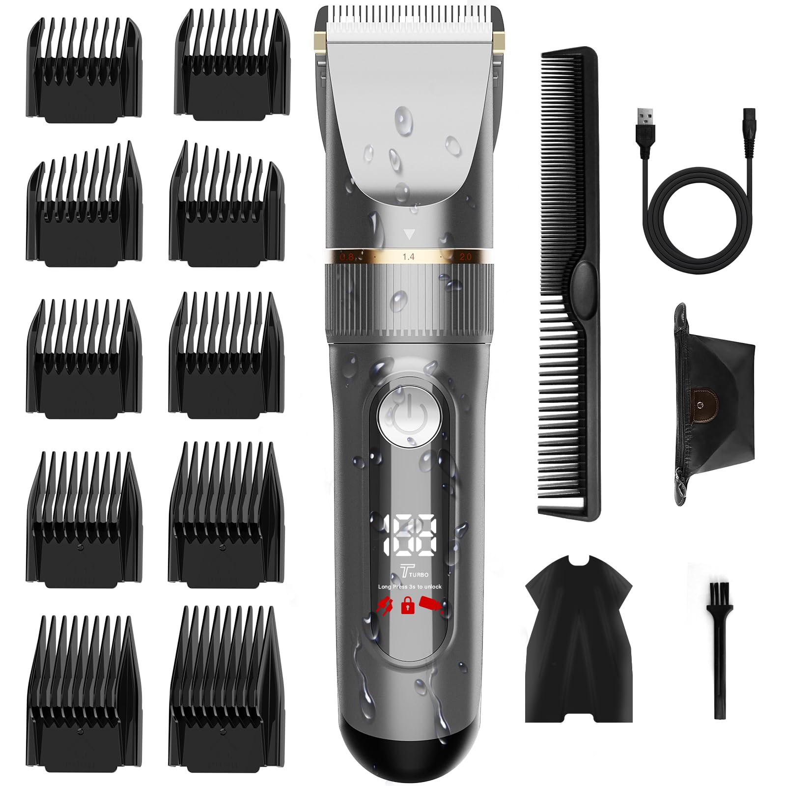 【送料無料】バリカン【2025新登場 USB充電式】ヘアカッター メンズ 電動ばりかん 散髪用 自動研磨 プロ仕様 0.8-26mm対応 LEDディスプレイ 2段階モード 全身防水 家庭用 業務用 子供用 セルフカット 低騒音 水洗い可 リミットコーム 散髪ケープ 収納袋付き 日本語説明書