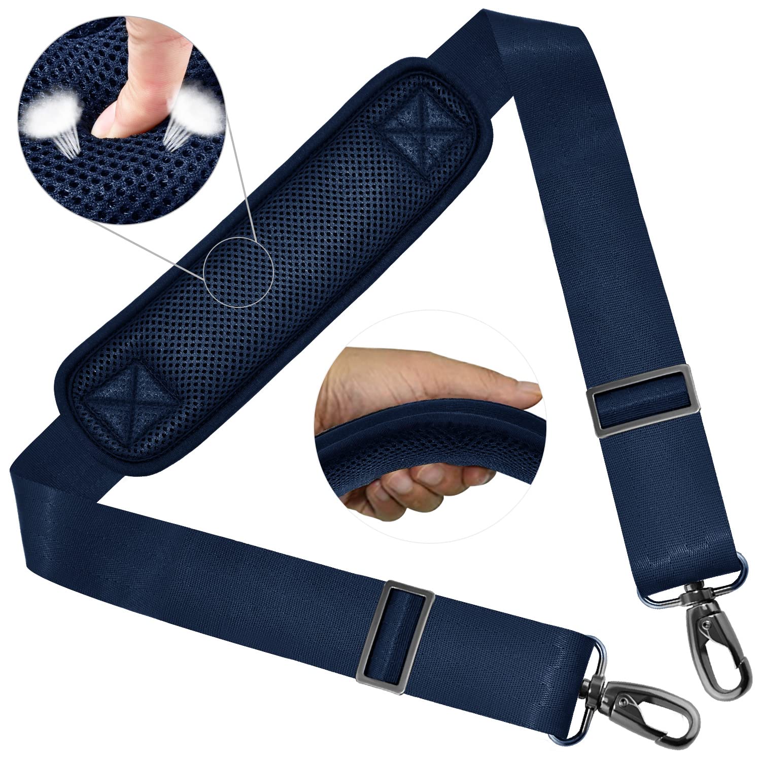 商品情報商品の説明主な仕様 寸法：ストラップ 幅：39mm 長さ調整レンジ：約94cm-147cm。パッドサイズ：約70mm x 320mm ； 主な素材：ナイロン；身長150cm-185cmに最適。カメラケース、PC/タブレット バッグ、 機材ケース、ビジネスバッグ、スリーブ・ブリーフケース、ショルダーバッグ、ダッフルバッグ、ラップトップブリーフケース、ライフルバッグ、アウトドアスポーツバッグ、旅行バッグ、メッセンジャーバッグ、ジム・スポーツバッグ 等のスペア・交換用 ショルダーベルト/肩掛けひもです。スリング両サイド先端のフック・カラビナでお手持ちのケース・鞄に簡単に脱着できます。固定ショルダーパッドデザイン：柔らかく通気性があり、超長くて厚いショルダーパッドは歩くときはいつでも肩にとどまり、パッドの滑りの影響を受けずに歩くことができるので、重いバッグで肩を傷つけることはありません。デュアルバランスバックル：ダブルバックルのデザインは、バッグの重量のバランスをとるために長さを個別に調整できるため、肩がより快適になります。滑り止めのデザインにより、デュアルクラスプは安定しています。バッグの重量が変わっても、ショルダーストラップ自体の長さは変わりません。最高のサービス：高密度で編まれたハードナイロン素材を使用しており、丈夫で、耐久性にも優れ、肌に優しい感触が特徴です。お問い合わせください何らかの理由で当社の製品にご満足いただけない場合は、全額されます。質問は一切なく、手間はかかりません。