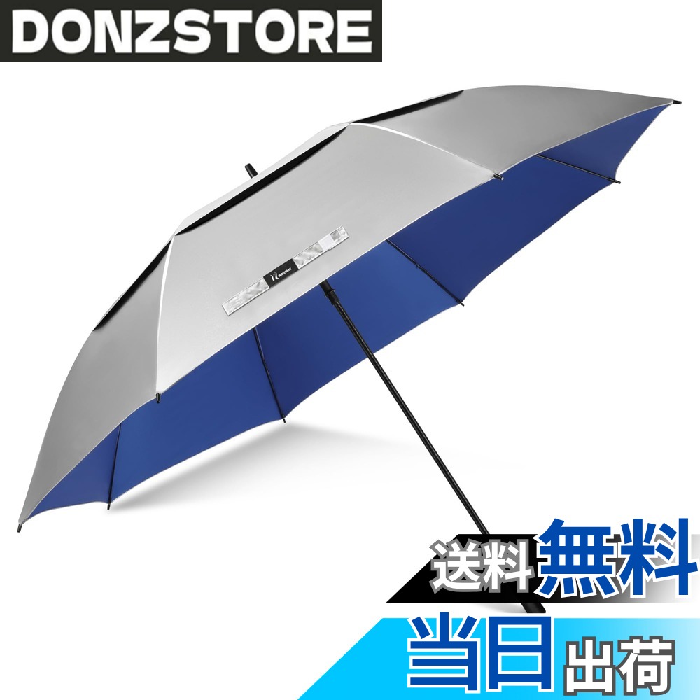商品情報商品の説明主な仕様 【日傘＆UPF 50+】弊店のゴルフ傘は210T防水生地で作られており、優れた防水性とUVカットに優れた生地です。 外側のシルバーコーティングは、UVカット率98％以上です。 これらすべてにより、晴れた日や雨の日でも使える晴雨兼用日傘です【高品質&耐久性】日よけになるだけでなく、雨も防ぐことができます。8本の骨は強化ガラス繊維で作られており、ゴルフ傘全体の重量を軽くしています。豪雨や嵐にも耐えることができます。嵐が来ても壊れたり倒れたりせず、雨風から身を守ってくれる頼もしい傘です。【特大サイズ】この傘は大人2人と子供1人で使っても問題ありません。暑い夏の日差しから敏感肌を守ってくれる、このゴルフ傘は宝物です。【風は通す二重構造】二重構造の生地の間に隙間があり、風が抜ける!普通の傘は向かい風で傘が重い!。二重構造の傘は風が抜ける傘ならラクラクです。 傘は26 mph以上の風速に抵抗できます。 防風はとても良いです。【自動開閉】非常に便利なデザイン、ゴルフ傘を開く必要はありません。ボタンはワンタッチ、1秒で開くので、便利な生活が開けます!【アフターサービス】精巧で厳格な品質管理のため、弊社は製品に自信を持っています。本製品はお買い上げ日から90日間にの品質が付いておりますので、万が一製品にご満足いただけない場合は、お気軽に弊社までご連絡ください。弊社はお客様に迅速に対応し、あなたに良い買い物体験を提供します。