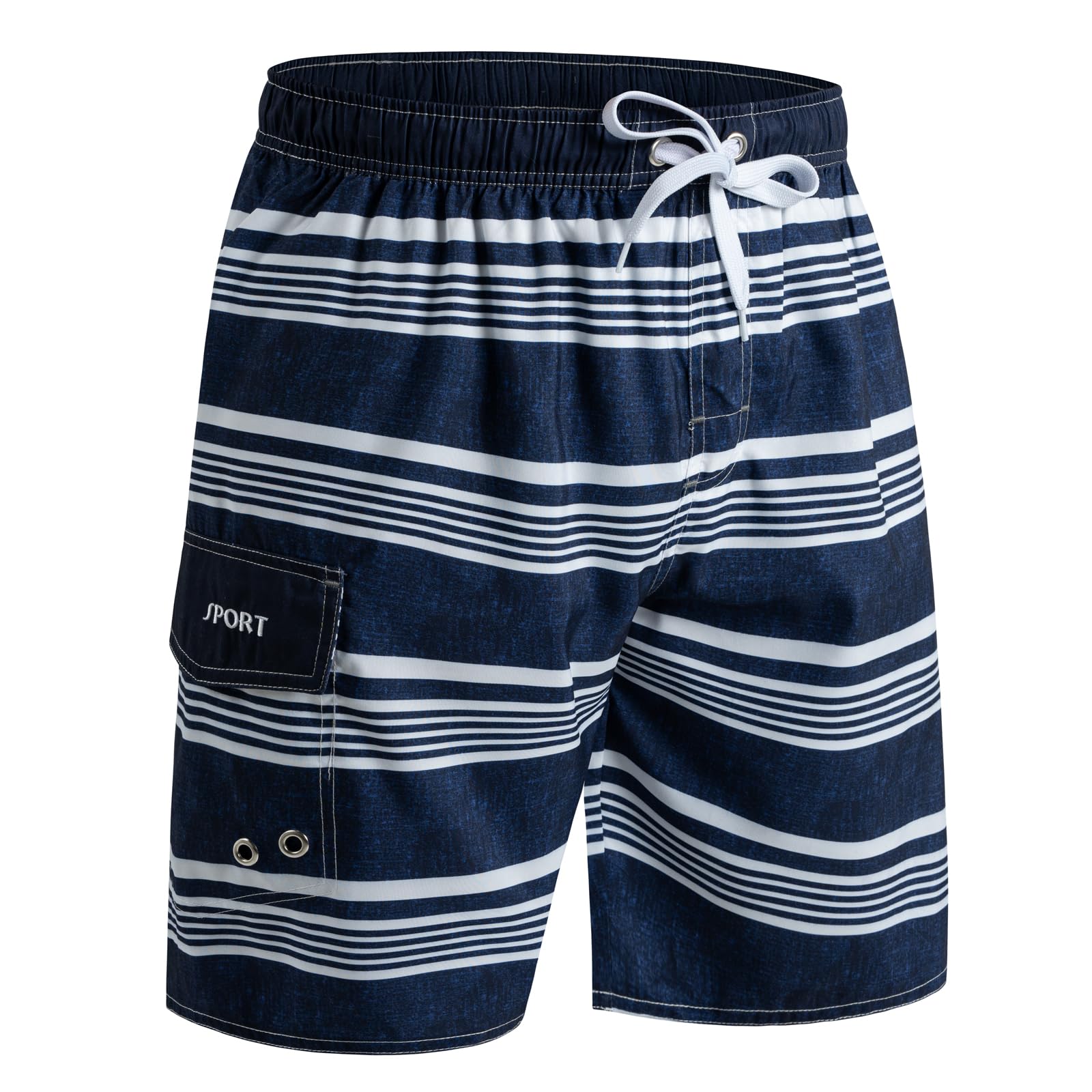 【送料無料】[KEFITEVD] 水着 メンズ 海水パンツ 速乾 夏服 大きいサイズ サーフパンツ メッシュインナー 水陸両用 撥水 海パン ウエストゴム トランクス ポケット付き ボードショーツ 色：ネイビー＋ホワイト、サイズ：3XL