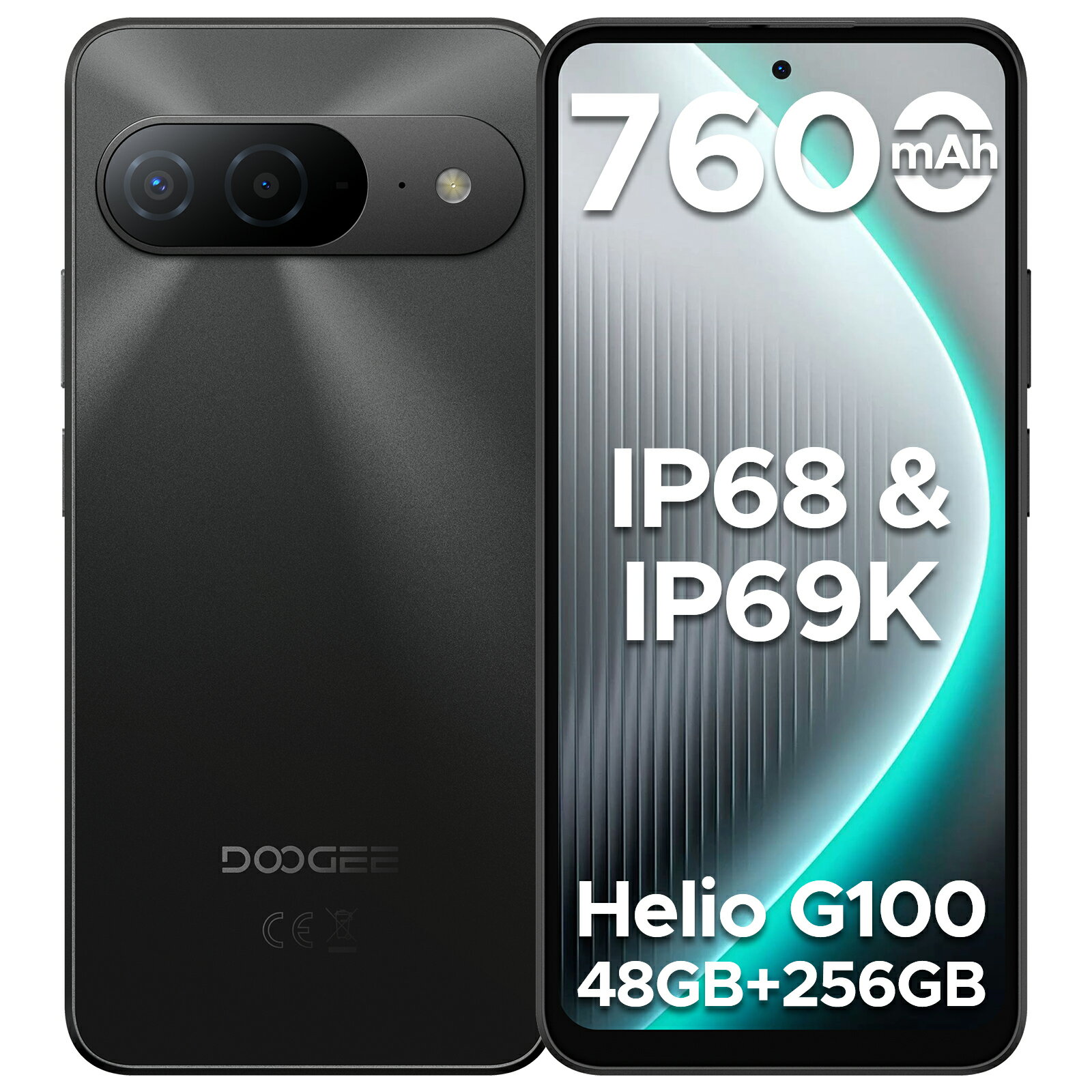 Gemini AI機能 DOOGEE B10 スマートフォン Android16 SIMフリー 6.63インチ 120Hz FHD+ Helio G100 48GB+256GB 大容量7600mAhバッテリー 6400万画素カメラ IP68/IP69K防水防塵 タフネススマホ 急速充電33W デュアルSIM 4G LTE 指紋 顔認証 Widevine L1