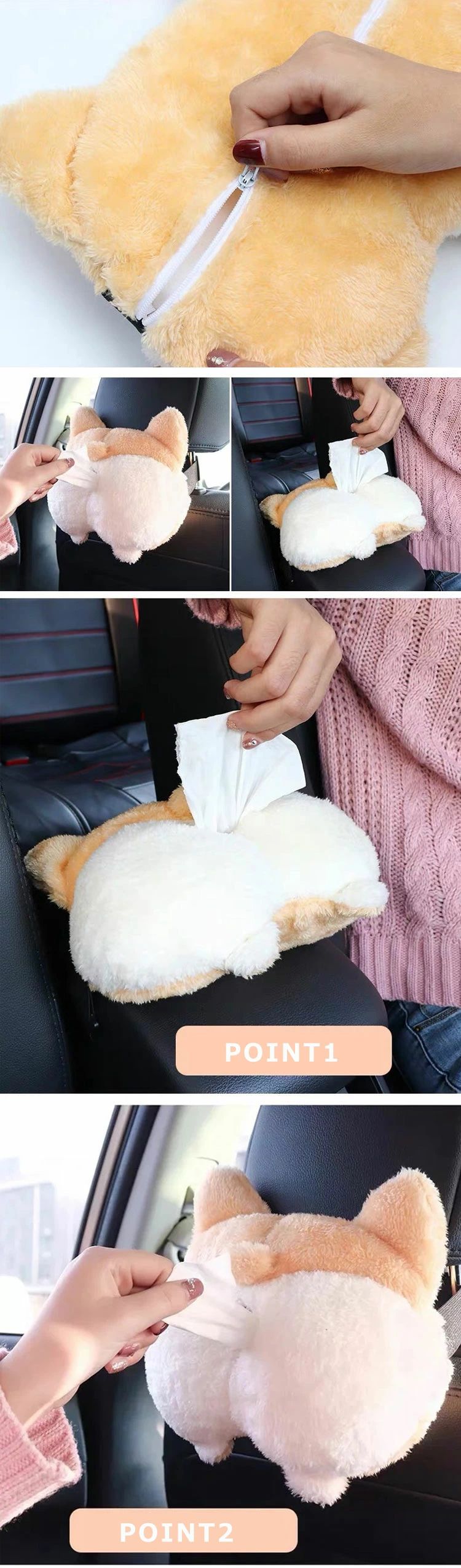 コーギー犬のお尻 ティッシュケース ティッシュボックス 車用収納 ペーパータオルケース かわいい 可愛い ぬいぐるみ 自動車用シートバック てぃっしゆ 壁掛け 車 家用/車用 おしゃれ ケース ティッシュケース 後部座席 ティッシュカバー [3]