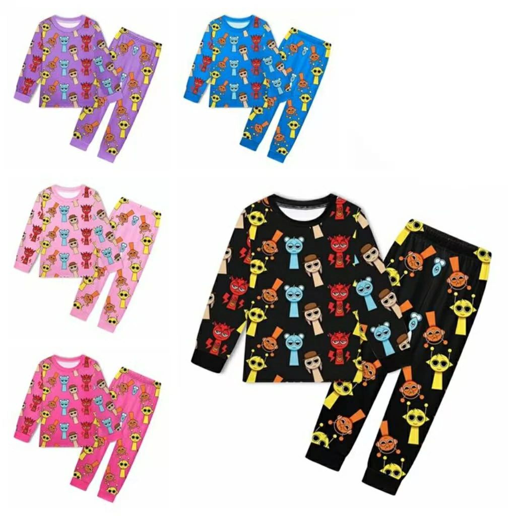 樂天商城 - 部屋着 キャラクター ルームウェア Tシャツ 春秋冬 長袖 スプランキー 子供 かわいい 100-150CM 長パンツ sprunki パジャマ 上下セット キッズ