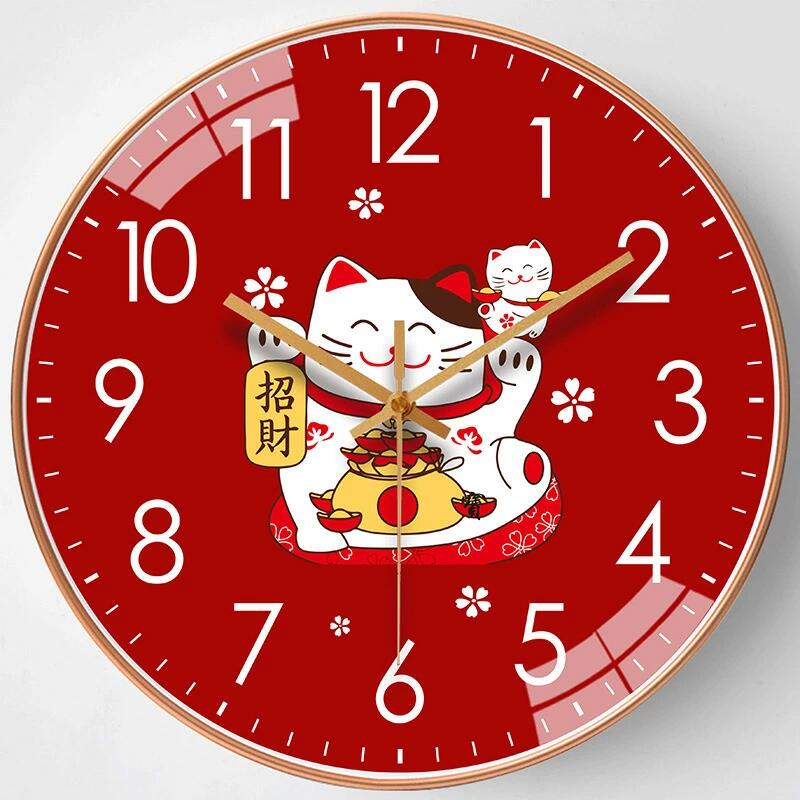 Watches - 壁掛け時計 千万両 新年 新築 招財猫 ギフト 寝室 音がしない 直径20cm/30cm ダイニング 静音 お祝い 掛け時計