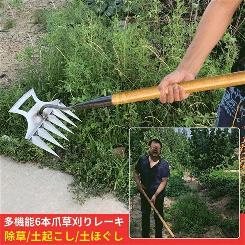 樂天商城 - 花草対応 多機能 便利 大型 棒なし 草むしり 草刈り レーキ スチール ステンレーキ