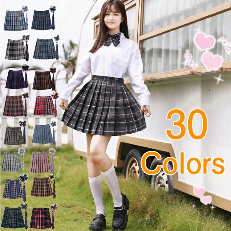 乐天商城 - 制服 学生服 高校生 リボン ハロウィン スカート スカート丈48cm コスプレ XS-3XL レディース チェック柄 女子制服 制服 年間使いやすい プリーツスカート 20色追加 仮装 オールシーズン スカート 中学生 女子高生 スクール