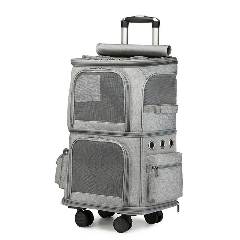 Knapsack Carrier - 360度回転 20kgまで ペット用 キャリーバッグ 通気性 猫 4輪 リュック キャスター付き 犬 安定性 小型犬 猫 小動物 折りたたみ可 キャリーカート4way 安定性 二層トロリーバッグ 大容量