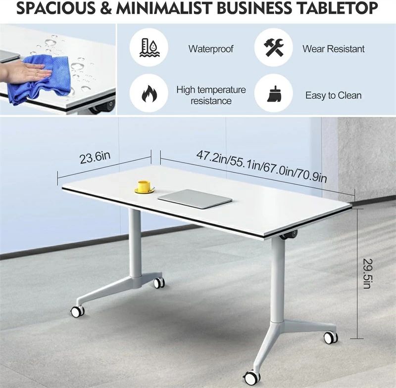 会議室テーブル、会議テーブル勉強机学習机diy、オフィス折りたたみ式フリップトップモバイルトレーニングテーブル、会議用テーブル 3PCS(140*60*75cm) white Warm 55.1*23.6*29.5 折りたたみ、教室オフィス用 in [2]