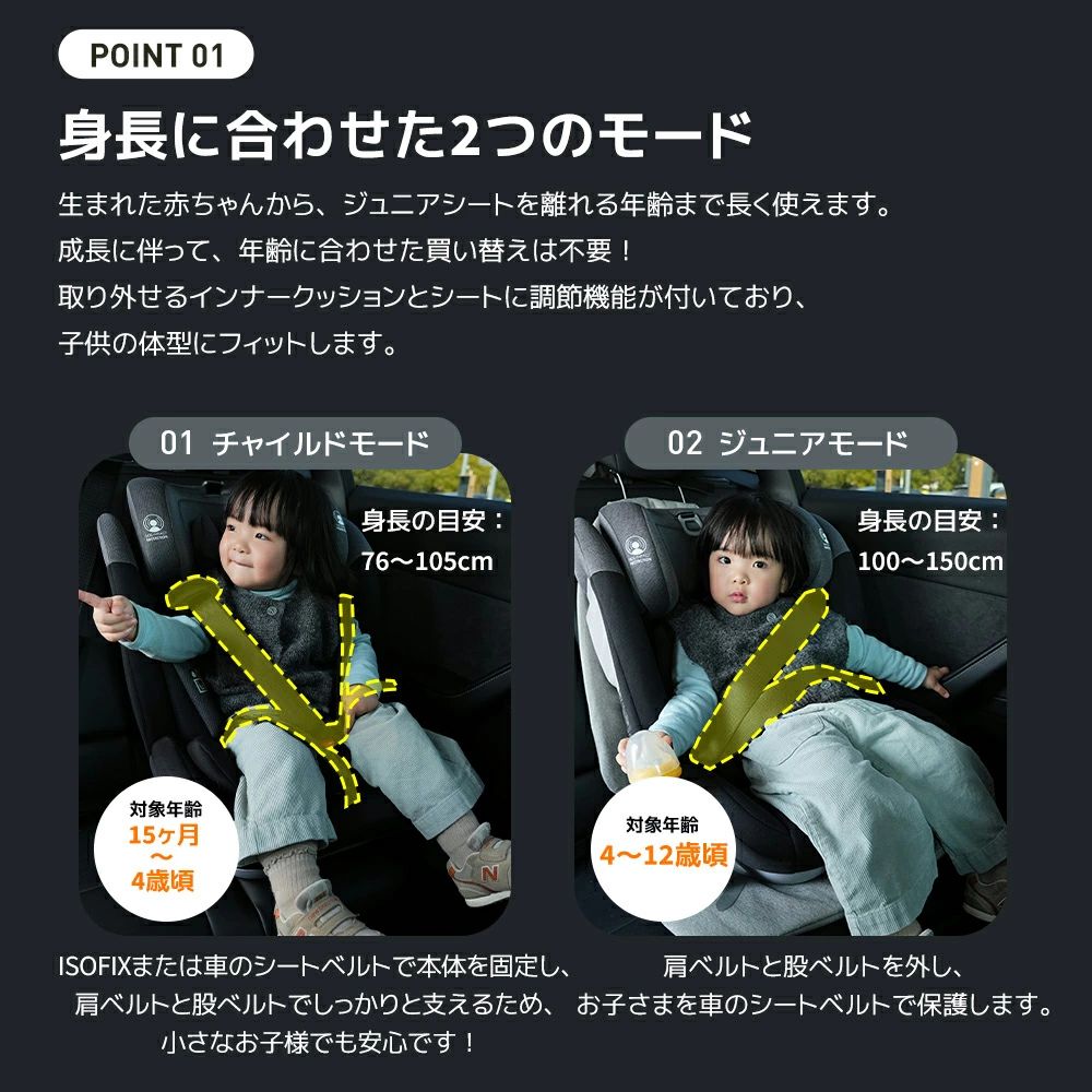ベビーシート 新安全基準R129適合 ジュニアシート ISOFIX ドリンクホルダー付き キャノピー付き 新生児 洗える 40〜150cm 0歳〜12歳頃 帰省 チャイルドシート 出産祝い 取付簡単 長く使える キッズシート 360度回転式 3