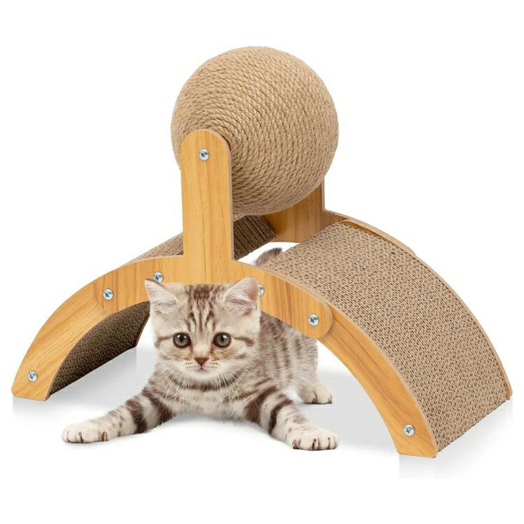 乐天商城 - 猫爪とぎボックス ストレス解消 収納簡単 おもちゃ 【おもちゃ付 爪研ぎ 高密度段ボール アーチ型 猫 組み立て式 猫用爪とぎ 猫おもちゃ