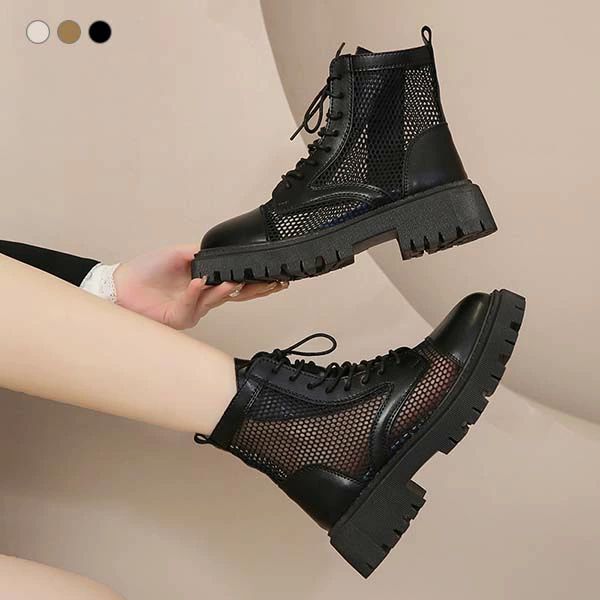 Sandal Boots - 痛くない レディース 夏 歩きやすい ブーツサンダル サマーブーツ ショートブーツ メッシュ 太ヒール 疲れにくい レースアップ チャンキーヒール ファスナー レディース 厚底サンダル 夏 メッシュ ヒール5cm サンダル 切り替え