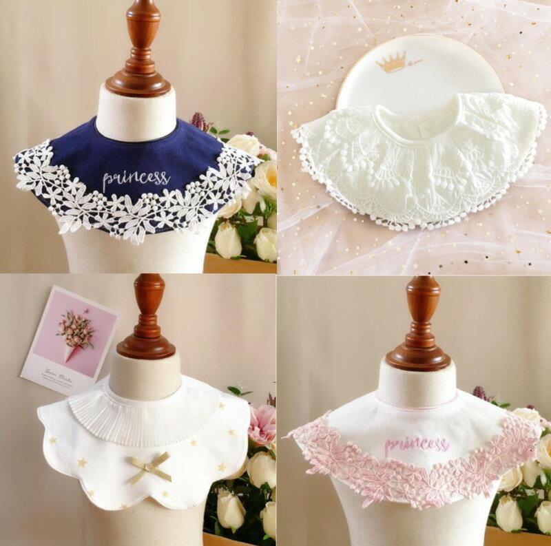 Bibs, Aprons - 襟 男の子 リボン 綿 360 U型 ガーゼ ビブ 出産祝い 女の子 刺繍 2枚セット ギフト ロゴ よだれかけ ボンボン レース 4デザイン 白 ベビー プレゼント 星 コットン 前かけ 赤ちゃん よだれかけ かわいい おしゃれ フリル おでかけ スタイ