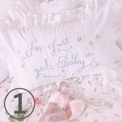 子ども部屋 星 綿 おしゃれ シンプル 刺繍 ホワイト ハート フリル コットン 3デザイン ゆめかわいい ロゴ 姫系 枕カバー 女の子 韓国 可愛い パステル 白 レース 雑貨 レディース 74cm×48cm キッズ [2]
