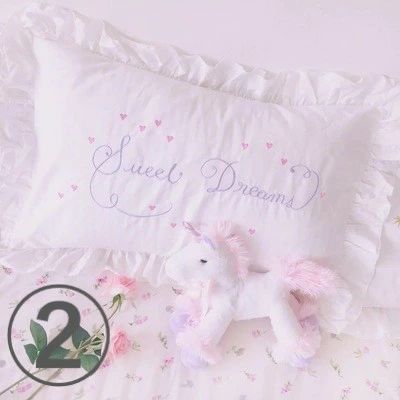 子ども部屋 星 綿 おしゃれ シンプル 刺繍 ホワイト ハート フリル コットン 3デザイン ゆめかわいい ロゴ 姫系 枕カバー 女の子 韓国 可愛い パステル 白 レース 雑貨 レディース 74cm×48cm キッズ [3]