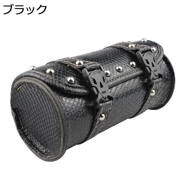 おしゃれ ブラック サイドバッグ バイク汎用 小物入れ リベットデザイン ヴィンテ...