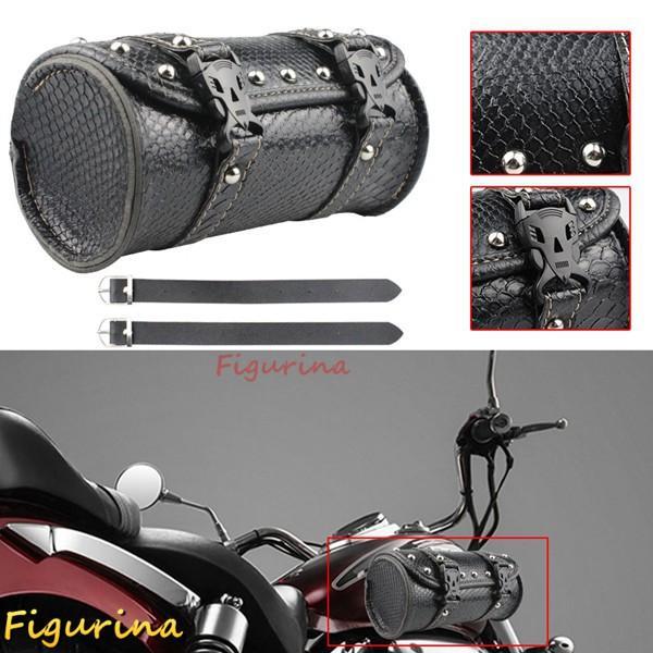 おしゃれ ブラック サイドバッグ バイク汎用 小物入れ リベットデザイン ヴィンテ...