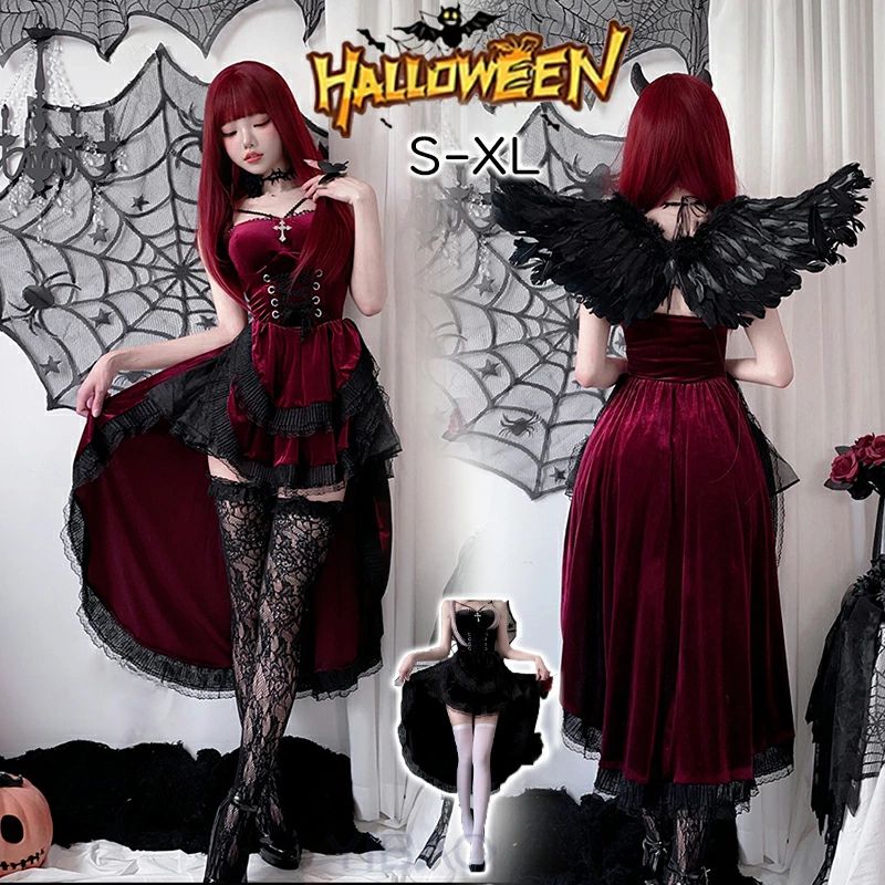 乐天商城 - 歓迎会 テールスカート 忘年会 可愛い レディース ハロウィン衣装 大人 女性 文化祭 コスプレ 大人 誕生日 halloween 新年会 学園祭 ワンピース 記念撮影 余興 魔女 かわいい 吸血鬼 欧米風ダークゴシック 送迎会 花嫁 ハロウィン パフォーマンス衣装