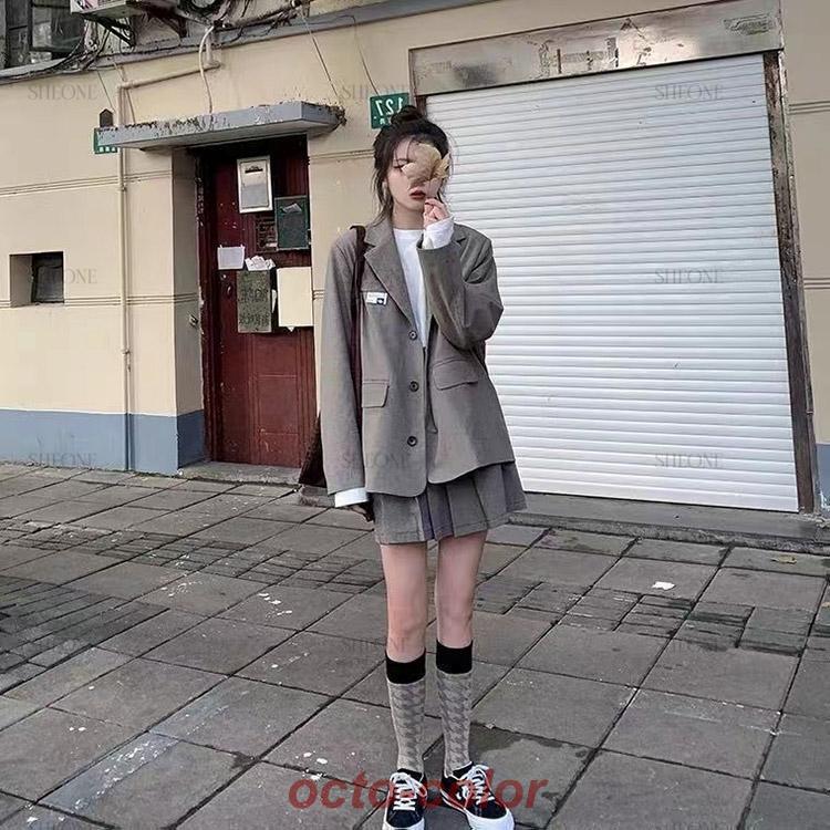 livemartのスカート 制服 女の子 女子 入学式 卒業式 韓国 入学式 子供服 韓国 大きいサイズ ジャケット チェック柄 スーツ 上下セット 卒服 ブラウン 入学式｜アングル2