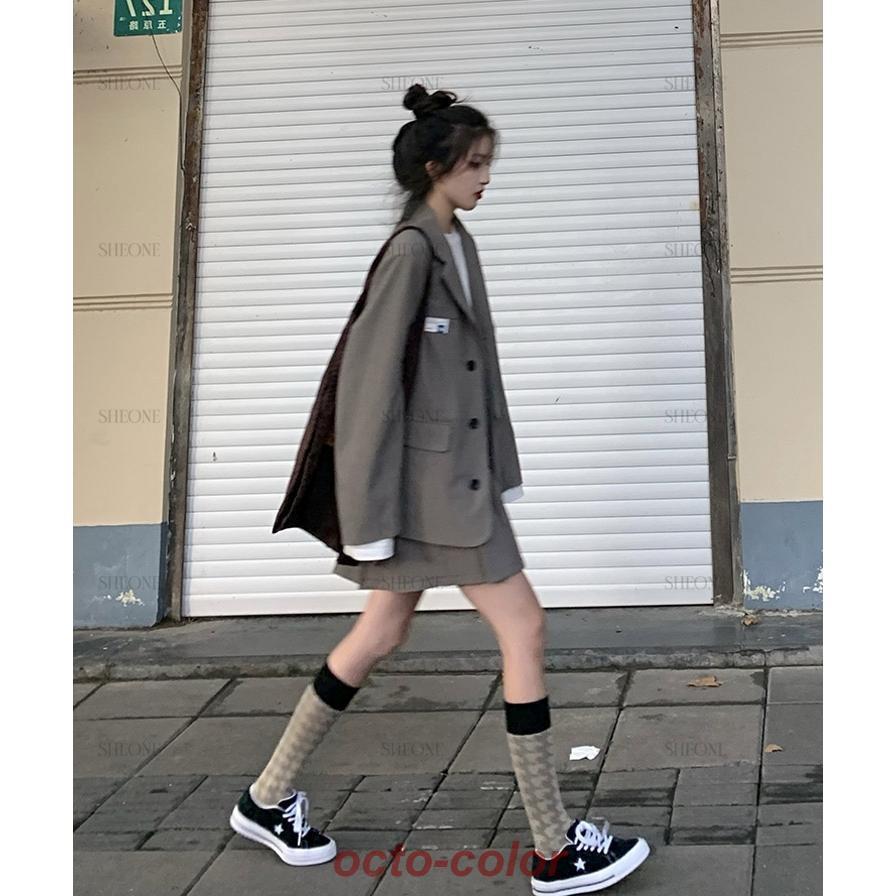 livemartのスカート 制服 女の子 女子 入学式 卒業式 韓国 入学式 子供服 韓国 大きいサイズ ジャケット チェック柄 スーツ 上下セット 卒服 ブラウン 入学式｜アングル3