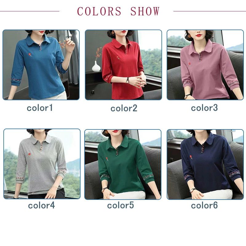 livemartの涼しい Tシャツ 体型カバー ポロシャツ 柔らかい 上品 シンプル レディース 襟付き トップス 刺繍 スポーツ 七分袖｜アングル2