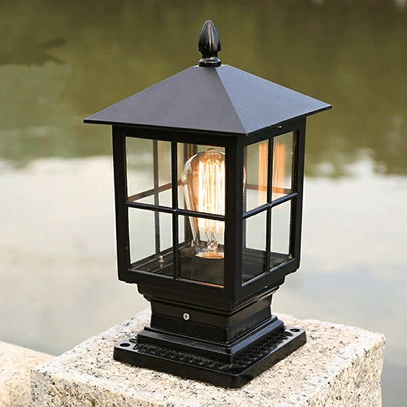Fixtures, Garden, Lantern - 別荘 玄関外 表札灯 電気照明 ポーチライト 屋外 柱上付け AAAZM 庭園 エクステリア照明 ガラス 四角形 北欧 エントランス照明 四角柱 レトロ 防雨型 アンティーク ガーデン 和風 ガーデンライト 防犯 透明 屋外照明器具 門灯 提灯型 庭園灯 門柱灯 おしゃれ LED対応 外灯