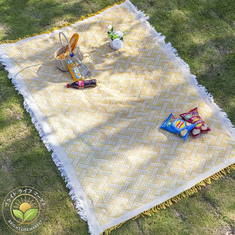 livemartの遠足 ピクニックシート レジャーマット 子供 お花見 ピクニック INS写真 撮影用 敷物 BBQ コンパクト収納 北欧風 おしゃれ キャンプ 運動会 ピクニックマット レジャーシート 一人用 花火大会 フリンジ レジャーシート 90×90cm 平織 綿混 折りたたみ 軽量｜アングル2