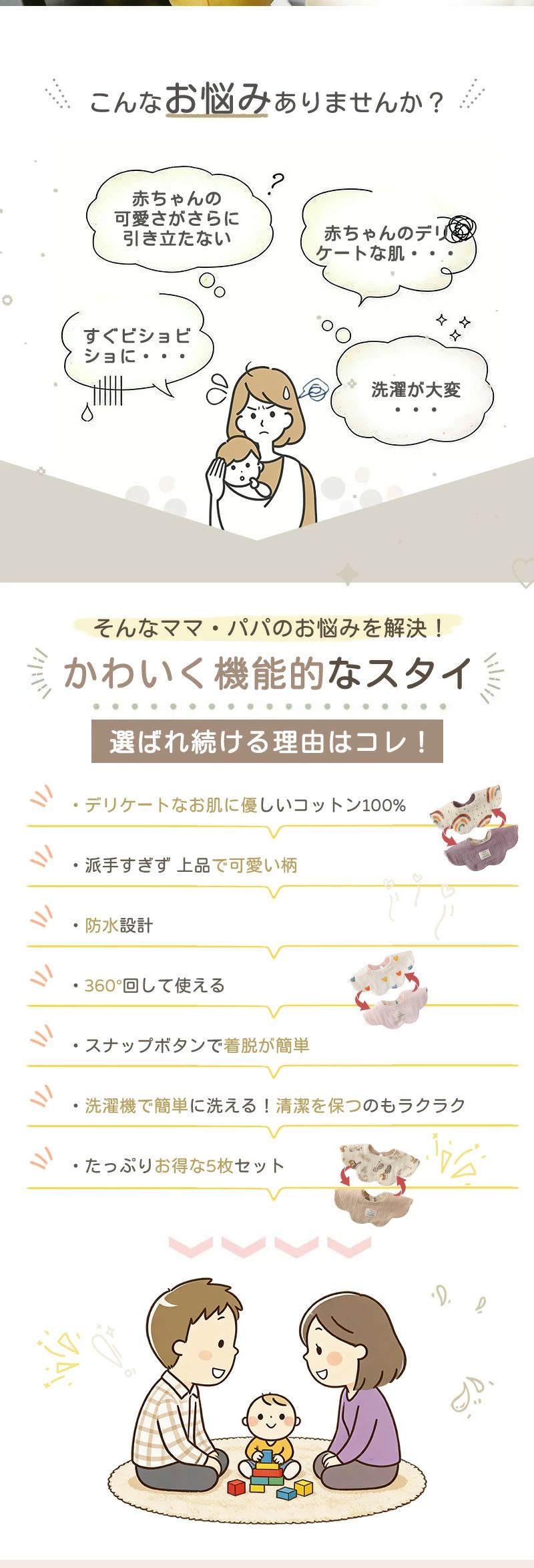 出産祝い 赤ちゃん 防水 男女兼用 男の子 お食事スタイ よだれカバー ベビースタイ...