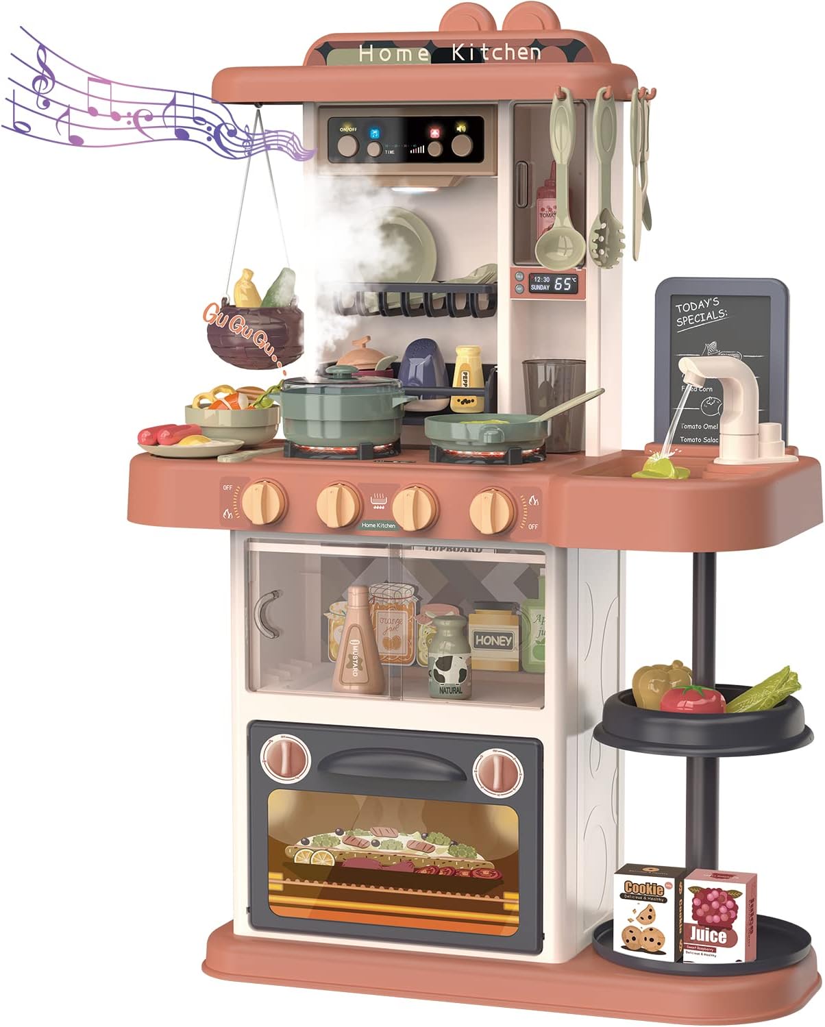 女の子おもちゃ 誕生日 台所 食器/調味料/野菜/果物 知育玩具 循環出水 組み立て式 料理遊びセット 音声付き 男の子 子供 調理器具 43点セット キッチンセットおもちゃ ごっこ遊び 噴霧 72cm クリスマスプレゼント おままごとセット
