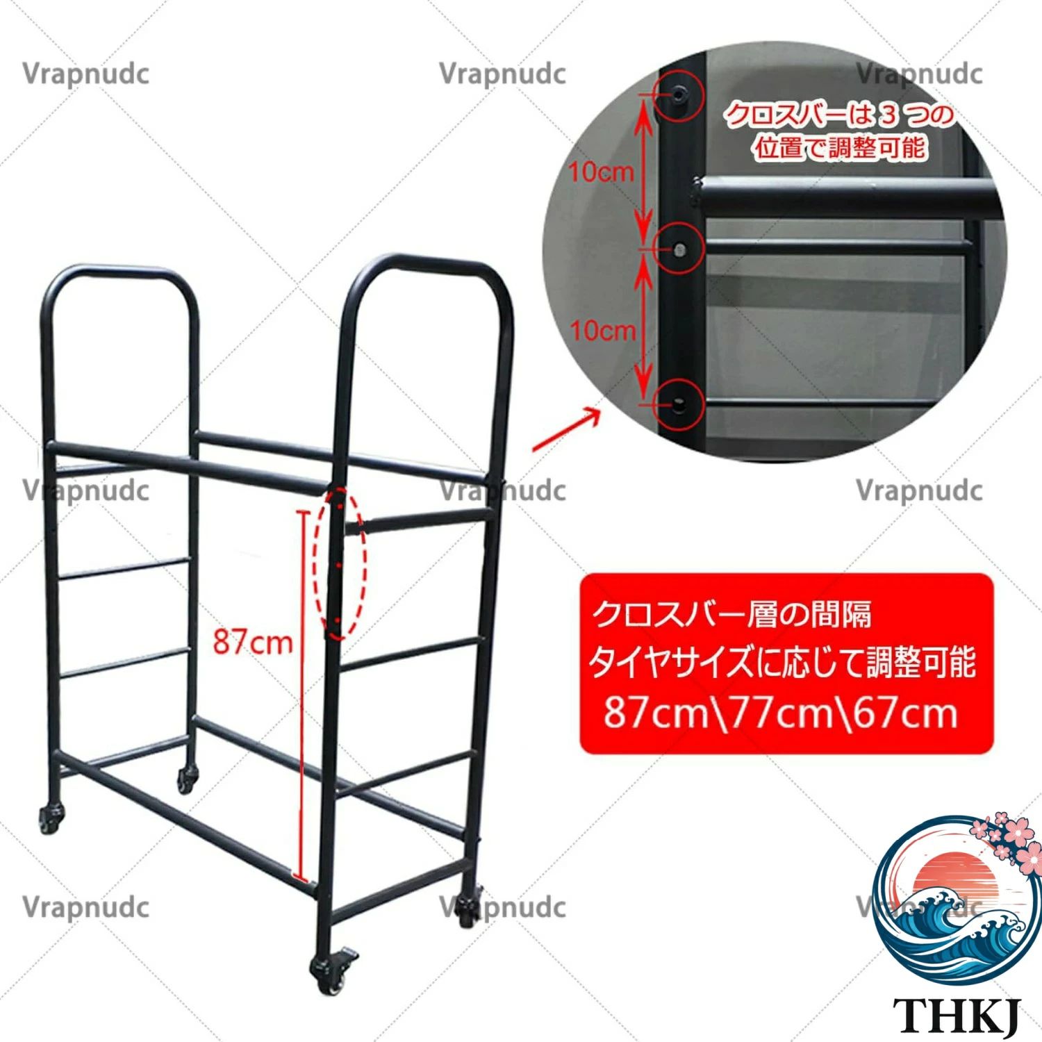 2段式 タイヤ収納ラック キャスター付き 車輪付き車用タイヤスタンド 車タイヤラック タイヤ置き台 耐荷重100kg/層 112x51x143cm ローリングタイヤラック ガレージ/地下室/展示ホール/修理工場用 タイヤラック 省スペース 3