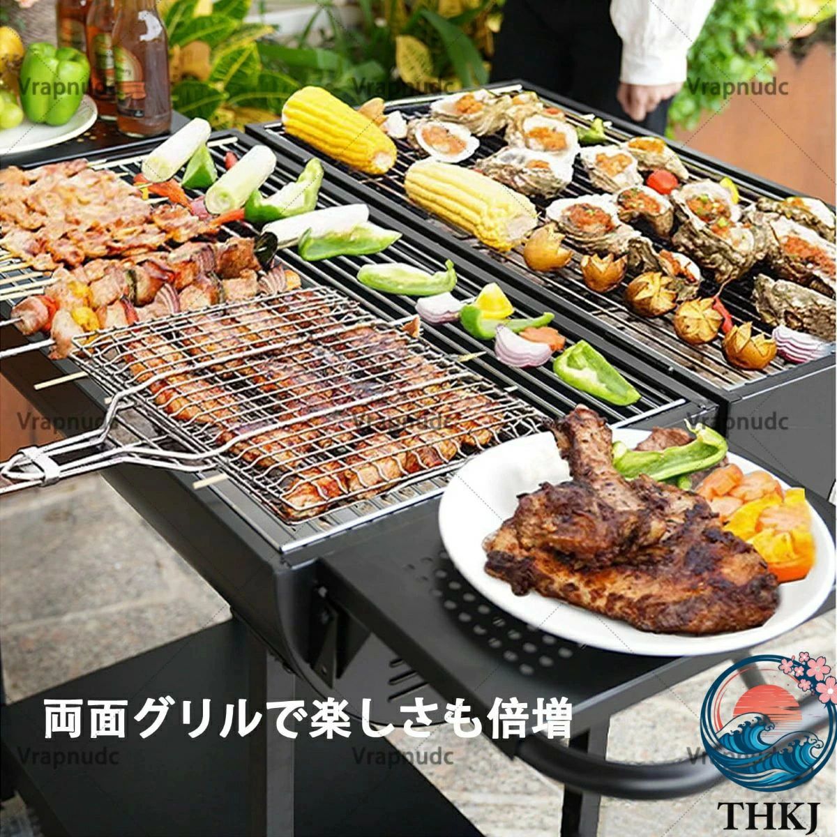 調味料棚板付き バーベキューコンロ コンロセット 収納 ステンレスグリル 両面グリル 軽量 バーベキュースタンド 炭bbqグリル アメリカンオーブングリル バーベキューグリル 折り畳み 持ち運び軽量 大型 3