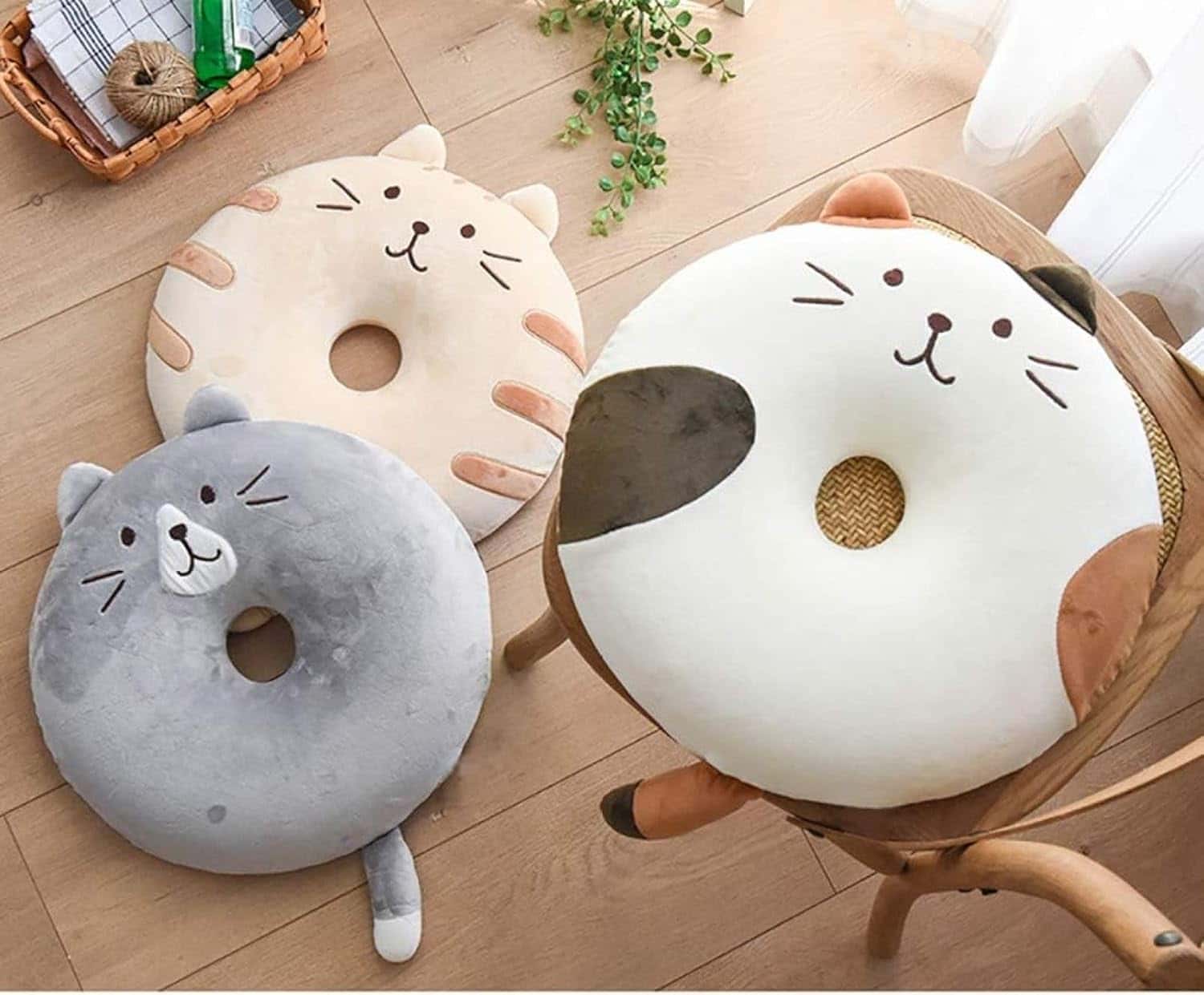 Low Rebound Cushions - チェアパッド 癒し系 猫用 腰当 可愛い 円座クッション ドーナツ型 シートクッション 丸型 モチフワ 柔らか