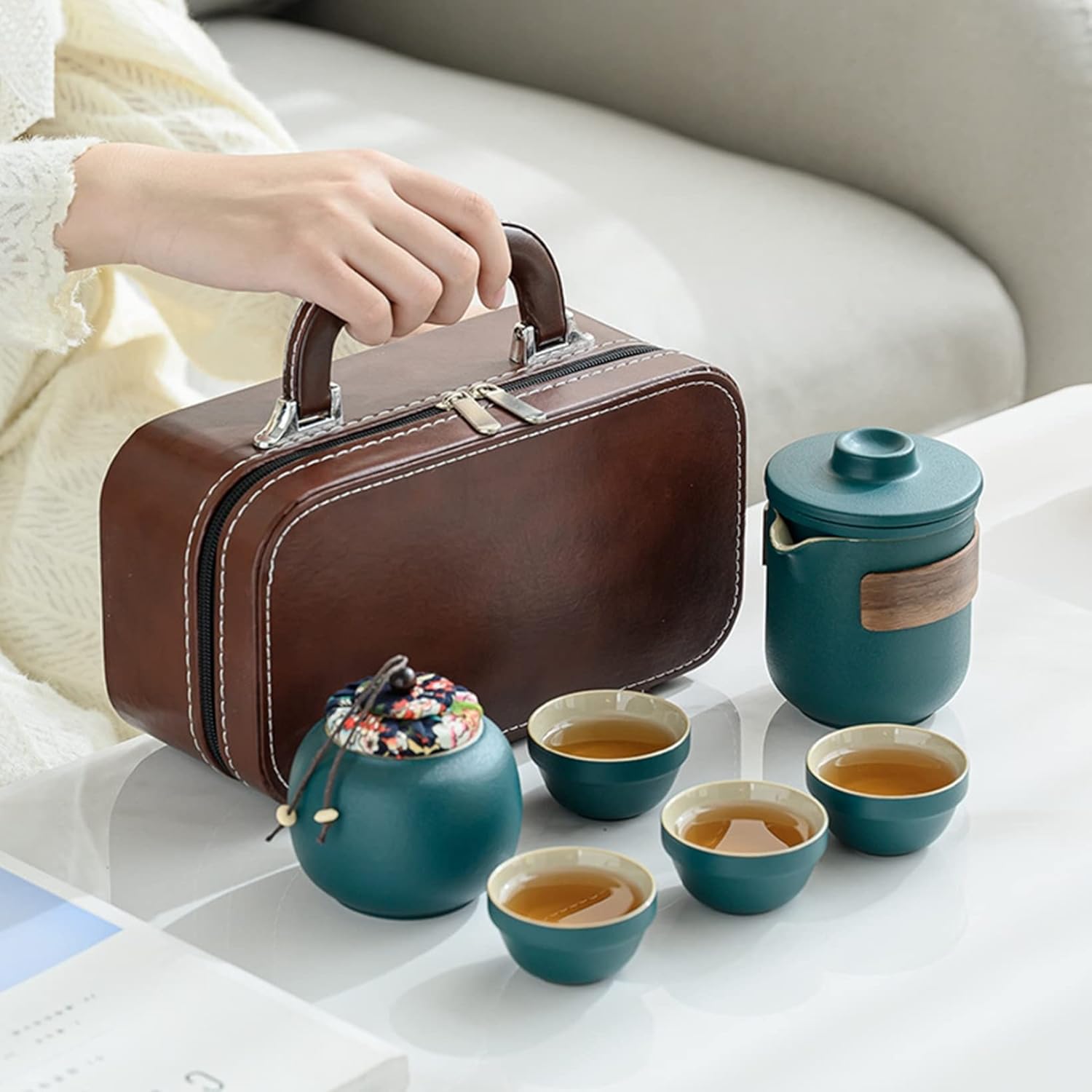 Rakuten - アウトドア 湯呑み 茶こし付 中国茶 普段使い 登山 中華風 自宅用 携帯用 ギフト コンパクト 茶器セット プレゼント 緑茶 軽量 旅行 紅茶 贈り物 通勤 会社 お茶 陶器 和風 急須 台湾茶 トラベル おしゃれ