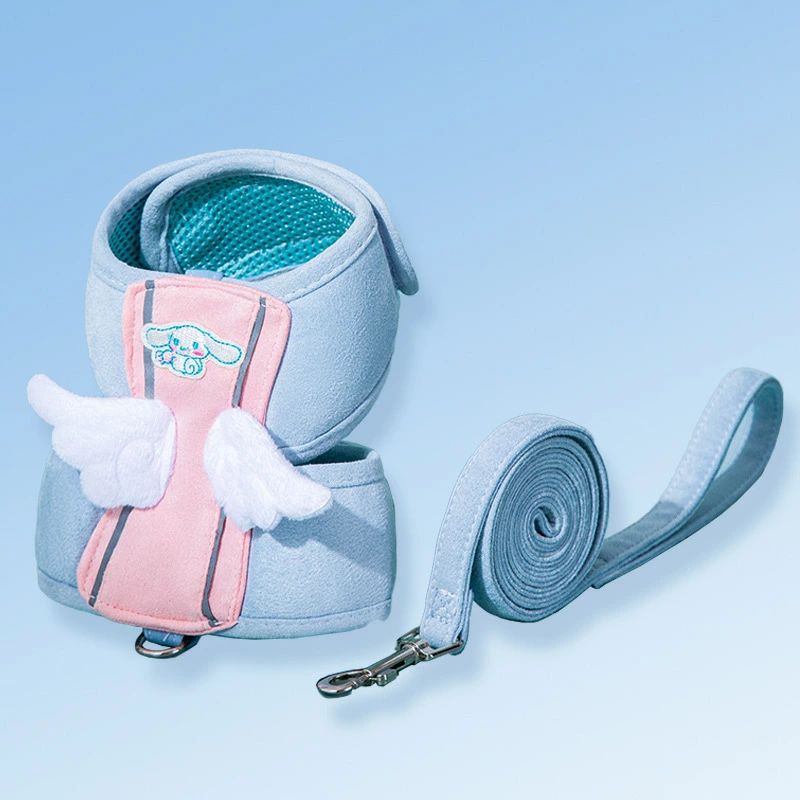 反射素材付き かわいい天使の羽デザイン リード付き 猫兼用 中小型犬 軽量ソフト 150cmリード付き 鹿革風メッシュ素材 脱げにくい 通気性抜群 犬用ハーネス 背中装着式ハーネス