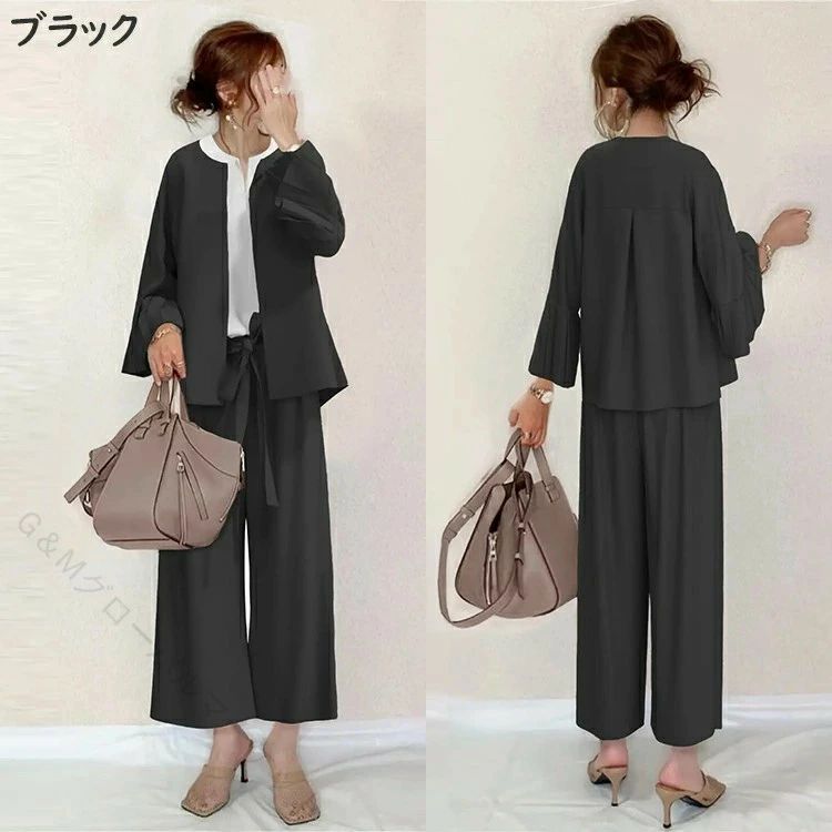 Suits For Job Interviews - ママスーツ 卒園式 セットアップ フォーマル 着回し 洗える きれいめ ノーカラー パンツスーツ 体型カバー 大きいサイズ 30代 40代 母親 卒業式 入学式 入園式 通勤 冠婚葬祭 レディース 3点セット