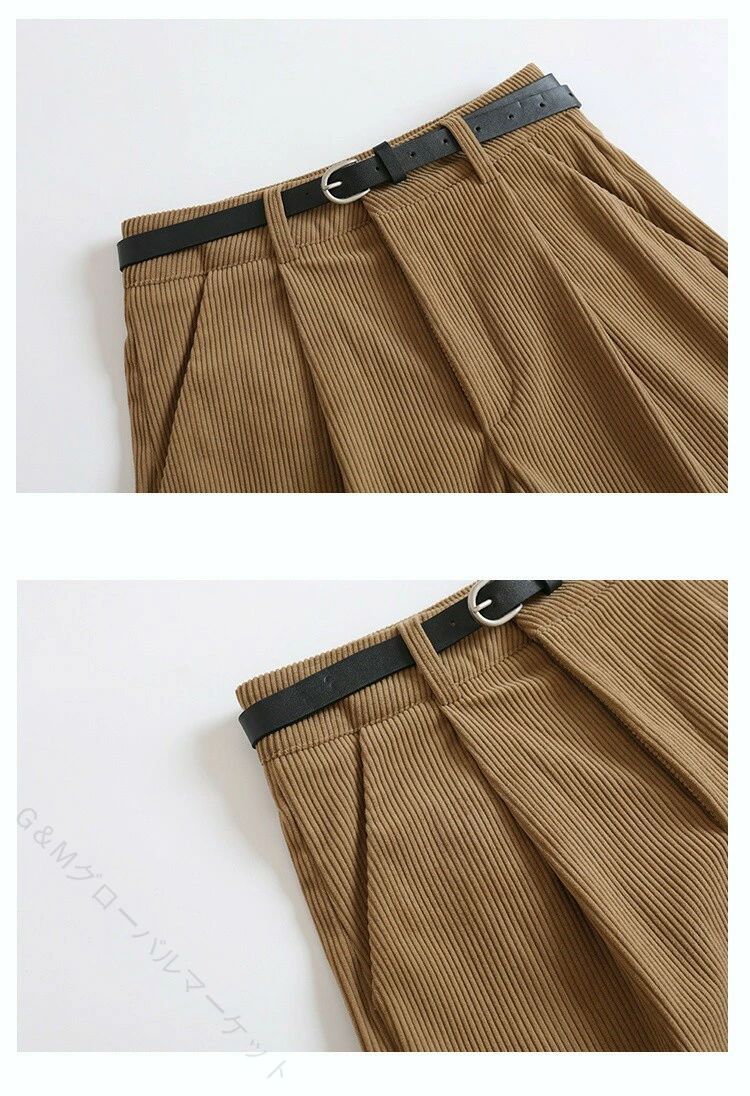 カーキパンツ 秋冬ショートパンツ ハイウエストハーフパンツ コーデュロイ短パン ...