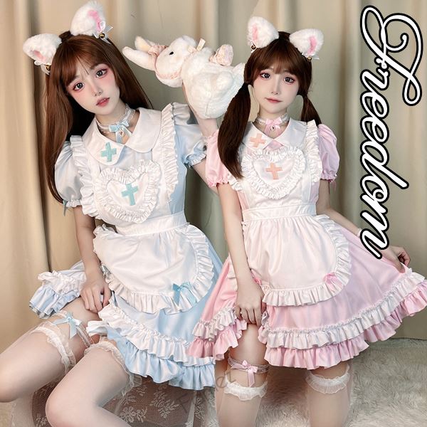 乐天商城 - ロリータ コスチューム アイドル 猫耳カチューシャ付き胸元ハートロリータ系メイド服 2L 撮影 ★ メイドカフェ S ステージ アキバ 地下アイドル フリーダム エプロン 衣装 sale M 3L コスプレ 萌え ★ セクシー ゴスロリ インスタ L メイド服 制服 サイズ メイド パーティー
