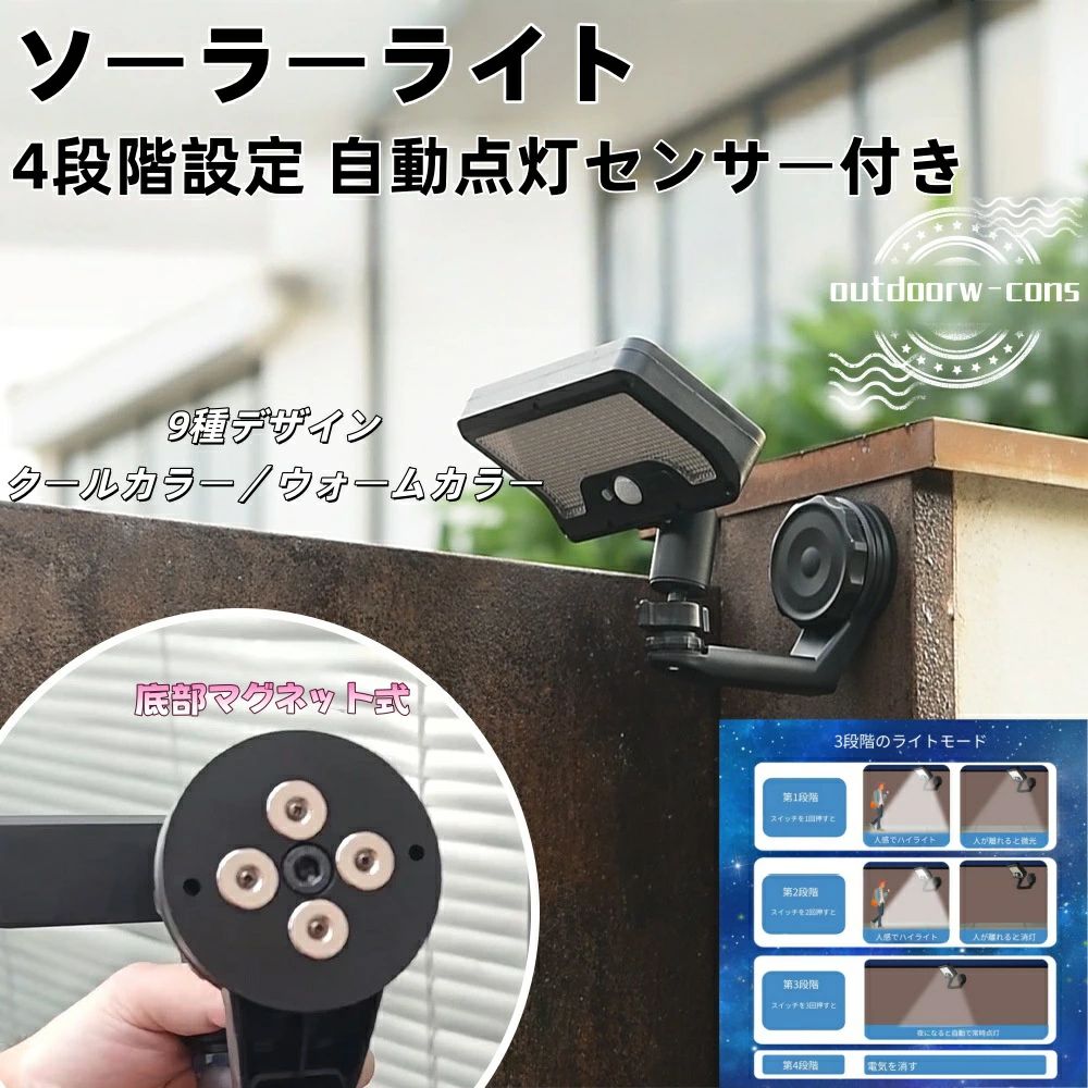 Various Interior Lights - 壁掛けライト 人感センサー ガーデンライト 街灯 屋外ガーデンライト 9種デザイン 冷暖2色 家庭用 センサーライト 超高輝度 LED ソーラーライト 照明 バルコニー 2026年新款 マグネット式