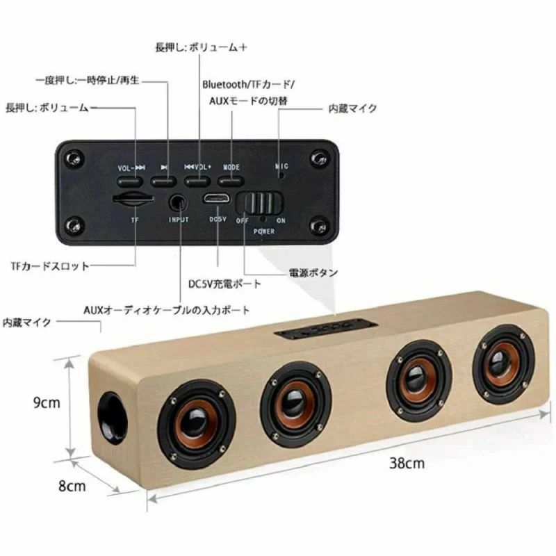タブレット ワイヤレス 木目 2色 TFカード テレビ シアターバー ワイヤレス 2.0ch AUX アウトドア スピーカー スピーカーBluetooth ホームシアター Soundbar 12W Micro USB パーティー Speaker TV/PC対応 ブルートゥーススピーカー Android 木製 ウッドスピーカー iPhone 2