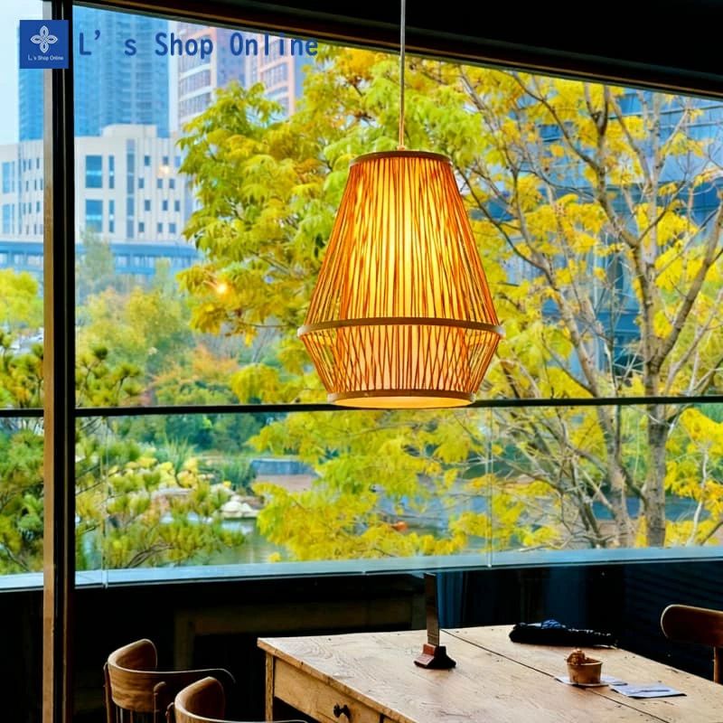Lighting - 竹本色 ダイニング/リビング/民宿/寝室 E27/LED対応 8-15平方メートル対応 手工芸編み込み 和モダン 2026年新作 天然竹材使用 侘び寂び風 手編み竹ペンダントライト 暖色系照明 竹細工シェード 直径30×高さ36cm