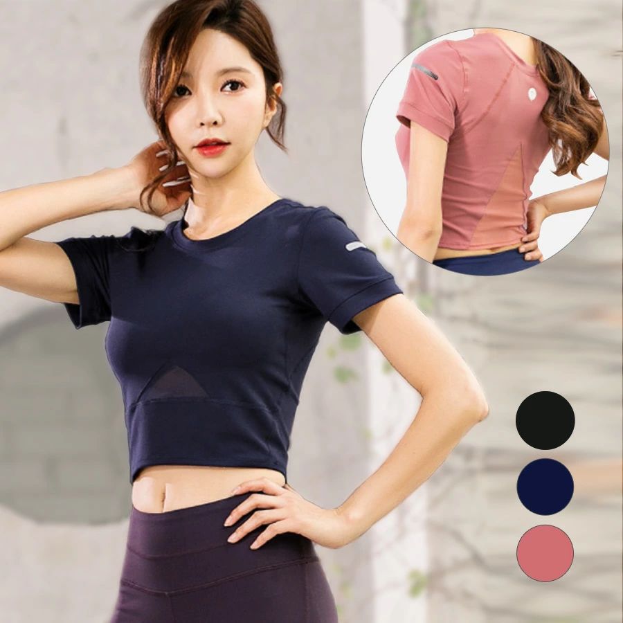 Tops - JOCOSA 肌見せ Tシャツ フィットネス ネイビー タイト ピンク M 8728 ランニング ブラック 半袖 即納 L トレーニング レディース S トップス メッシュ ショート丈 スポーツウェア XL ヨガ ジム