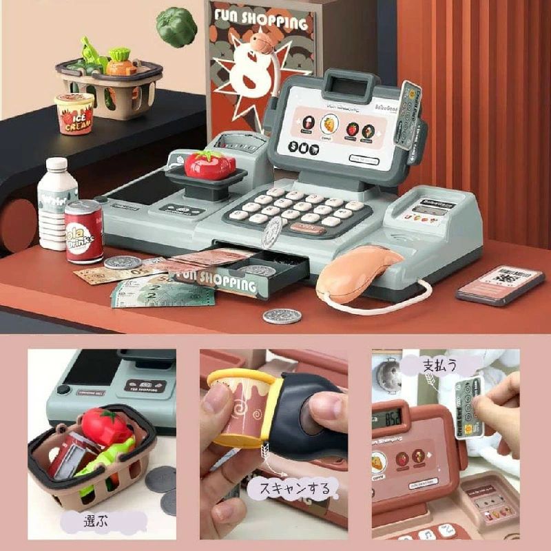livemartのUSドル付 ギフト」 24pcs 「こどもの日 お店屋さんごっこ 計算機能付き お買い物ごっこ 】キャッシュレジスターおもちゃ ピピッとスキャンでおかいもの！ ままごとごっこ ギフト プレゼント｜アングル2