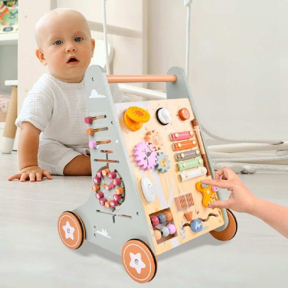 赤ちゃん (34.5*35*47.5CM) 誕生日プレゼント 手押し車 女の子 木のおもちゃ パズ...