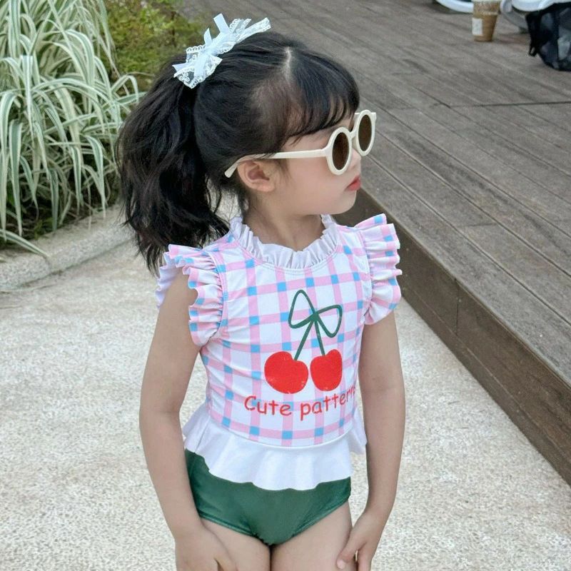 紫外線対策 送料無料 水着 子供用 チェック柄 スイミング みずぎ ワンピース 日焼け 女の子 楽天海外通販 UVカット かわいい 80/90/100/110/120/130/cm こども ベビー水着 子ども ジュニア オールインワン 子供水着 3