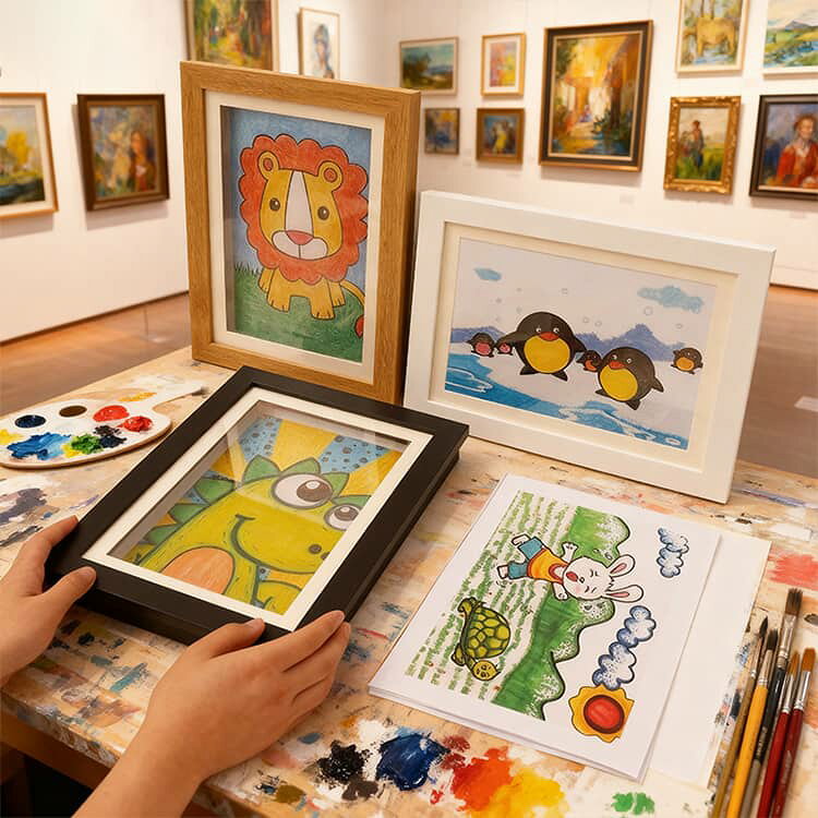 木枠 折れない 保育園 50〜150枚 飾り 子供用 絵画 アート 幼児 大容量 横縦兼用 2個セット A3 アートフレーム ポスター 木製 額縁 壁掛け 交換可能 作品ディスプレイ 2個セット 収納 作品 フレーム 子供の絵 ディスプレイ 幼稚園 [3]