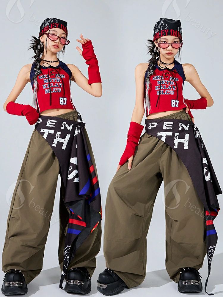 パンツ ダンスウェア 応援団 おしゃれ レッド 黒 へそ出し 英字柄 ジャズダンス 子供服 キッズダンス キッズ ステージ衣装 演出服 日常 ガールズ 女の子 y2k ブラック キッズダンス衣装 セットアップ jazz 赤 練習着 トップス 舞台 ファッション チアダンス ダンス衣装