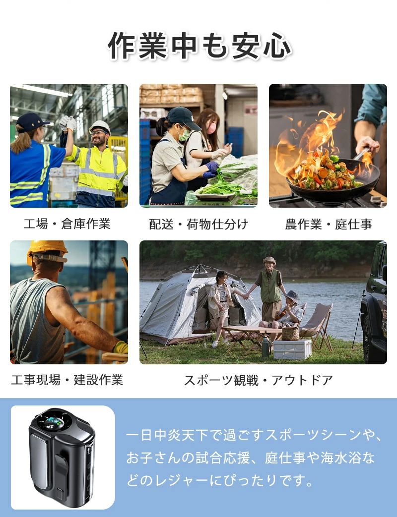 USB充電式 腰掛け 厨房作業 お釣り 5WAY腰掛けファン冷風機 空調ファン屋外作業用 ...