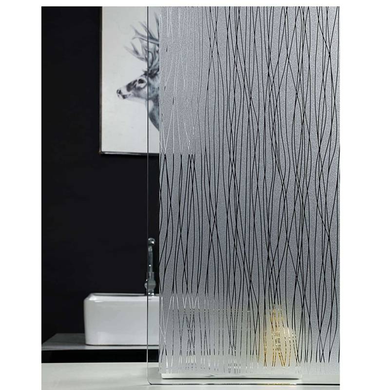 水で貼るだけ 窓ガラスフィルム すりガラス風 シンプル 静電気による接着 キッチン 破片飛散防止 目隠しフィルム ストライプ 非粘着性 賃貸 プライバシー保護 ベランダ 日差しよけ レストラン 半透明 doops-10004388 livemart サンプル画像2