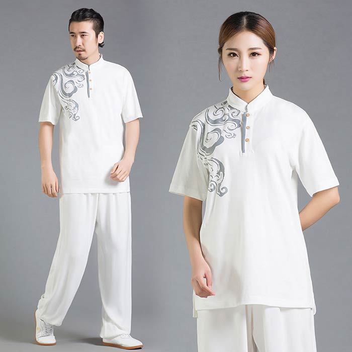 livemartの練習着 カンフー服 太極拳ウェア 半袖 表演服 太極拳服 団体服 スリット入り tシャツ 半袖 武術Tシャツ チャイナカラー 太極拳 スポーツウェア｜アングル2