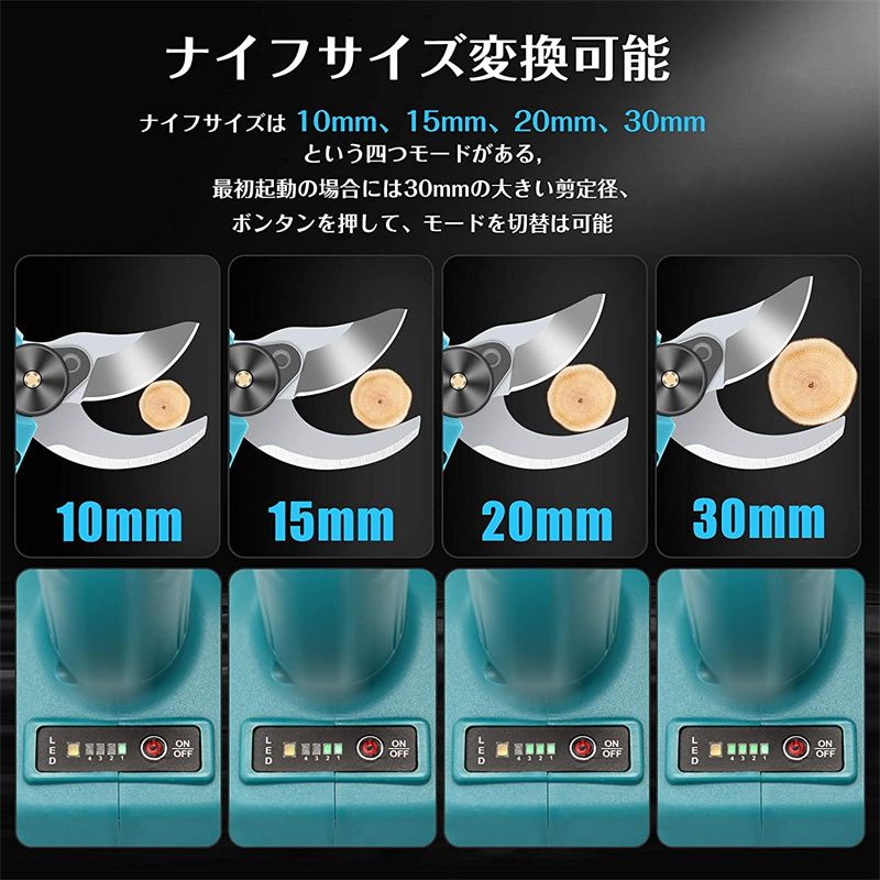 切断枝径30mm 庭木/枝切り/果樹用 剪定 コードレス 剪定鋏 電動剪定バサミ 片手操...